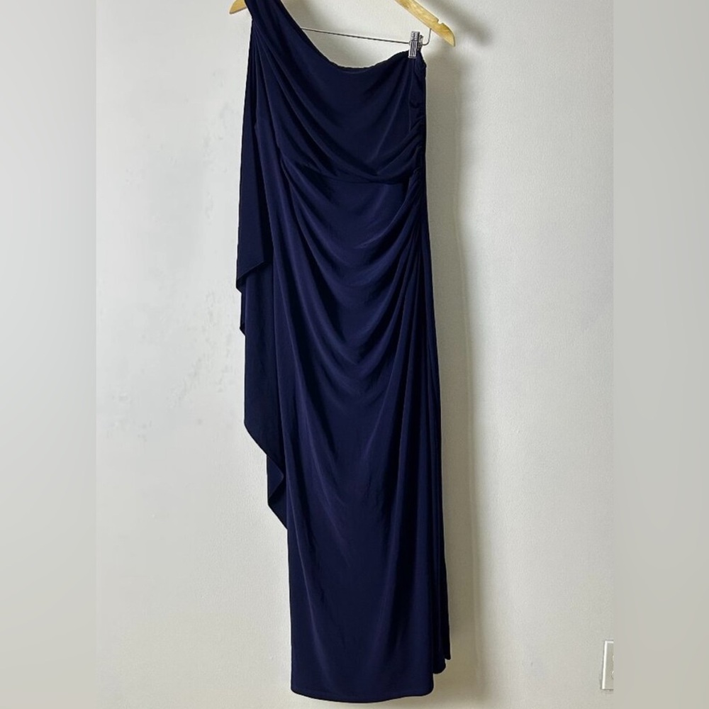 Lauren Ralph Lauren Blue One Shoulder Ruched Maxi Evening Dress Women's Size 18